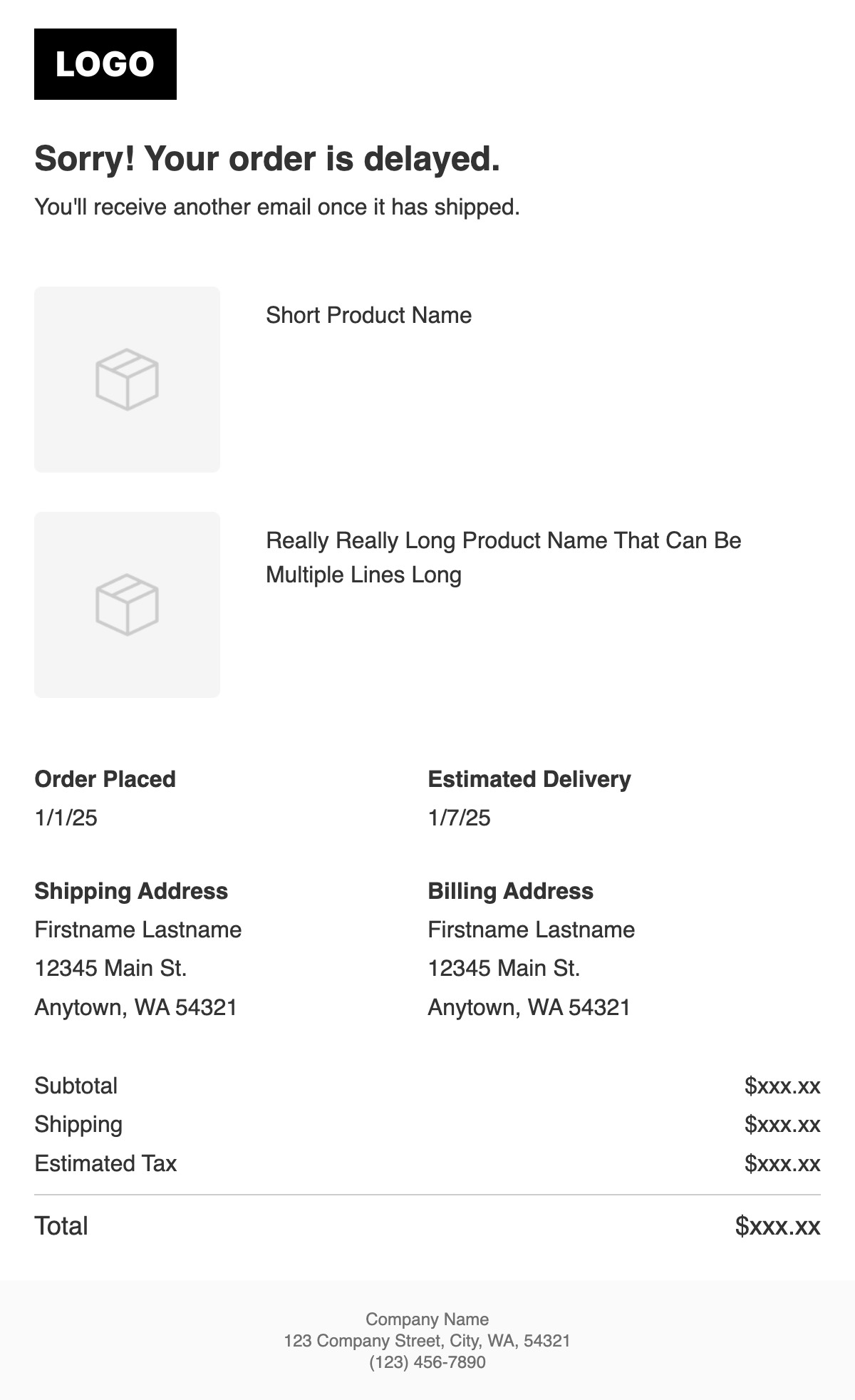 order delayed email template