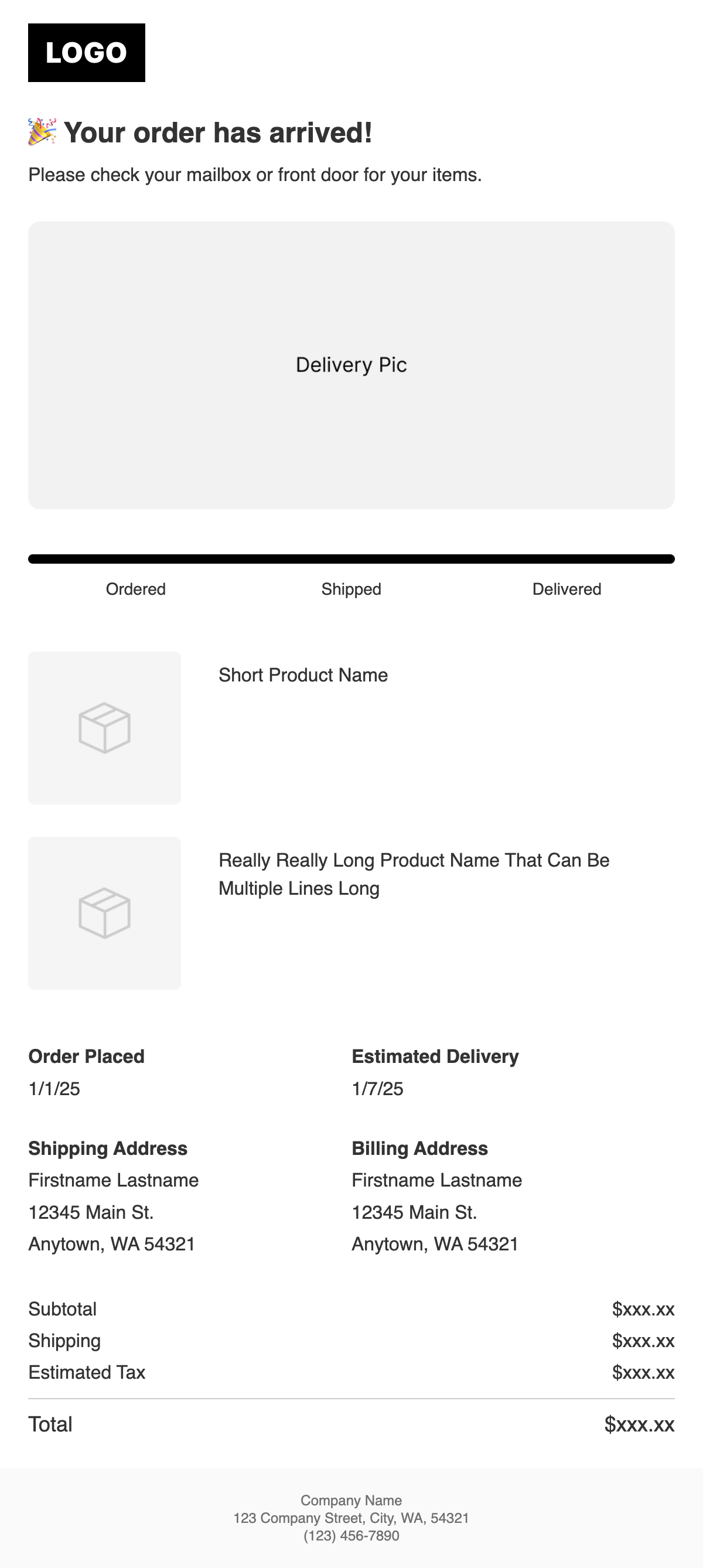 order delivered email template