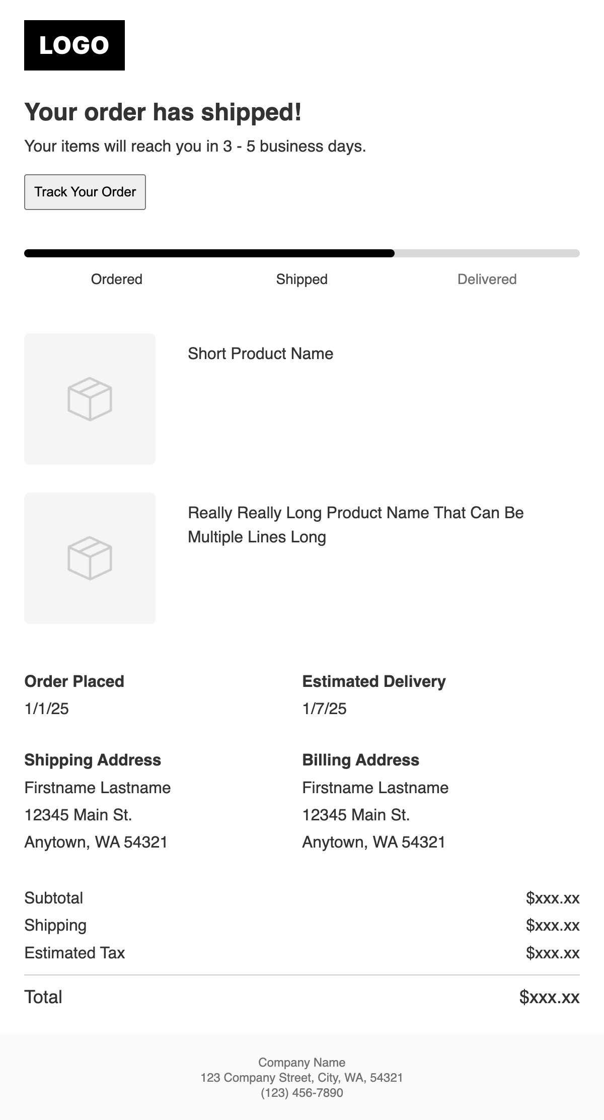 order shipped email template