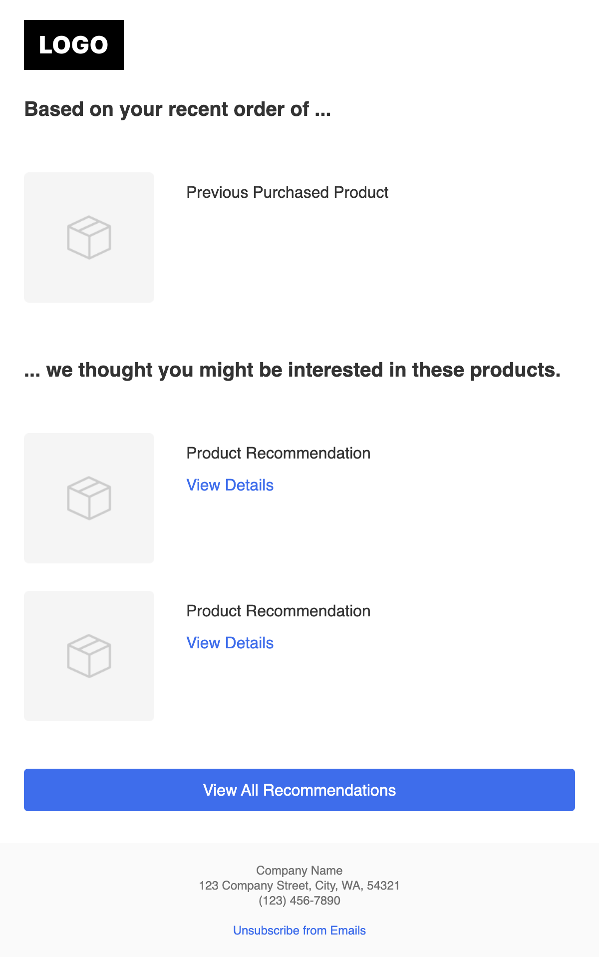 product recommendations email template