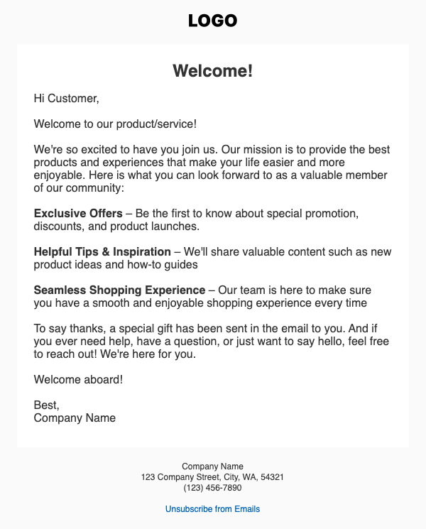 welcome email template
